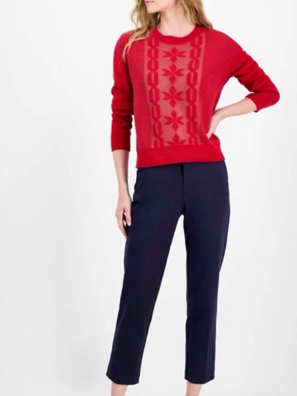 Nautica Jeans Co. Red Snowflake Motif Knit Crewneck Sweater - Size S - NWT